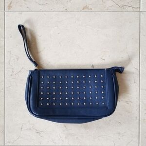 WRISTLET clutch pouch bag blue with studs